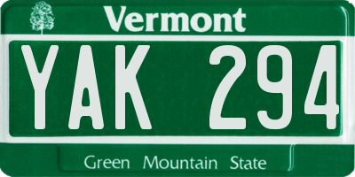 VT license plate YAK294