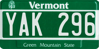 VT license plate YAK296