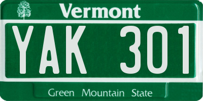 VT license plate YAK301