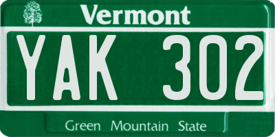 VT license plate YAK302