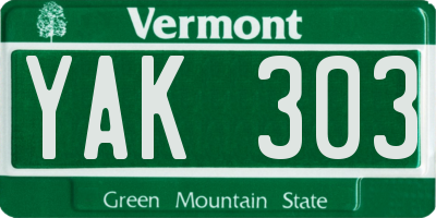 VT license plate YAK303