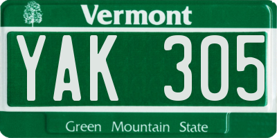 VT license plate YAK305