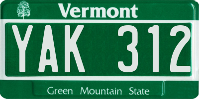 VT license plate YAK312