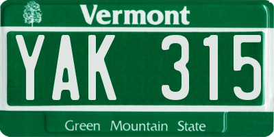VT license plate YAK315