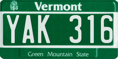 VT license plate YAK316