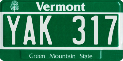 VT license plate YAK317