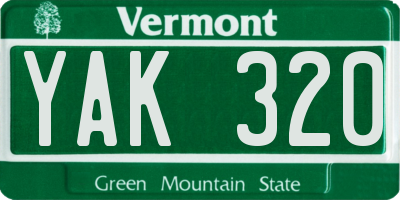 VT license plate YAK320
