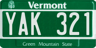 VT license plate YAK321