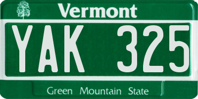 VT license plate YAK325