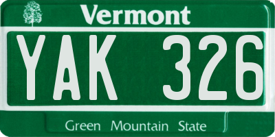 VT license plate YAK326