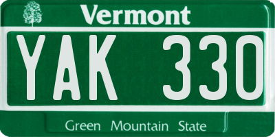 VT license plate YAK330