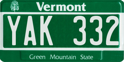 VT license plate YAK332