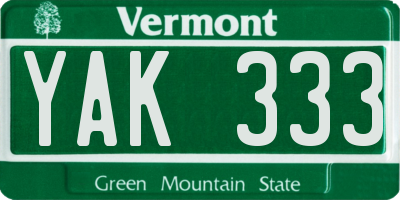 VT license plate YAK333