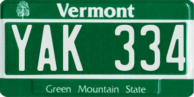VT license plate YAK334