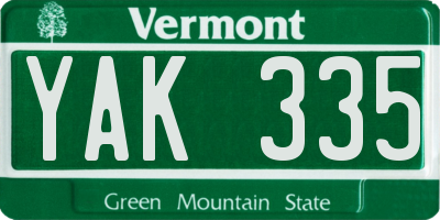VT license plate YAK335
