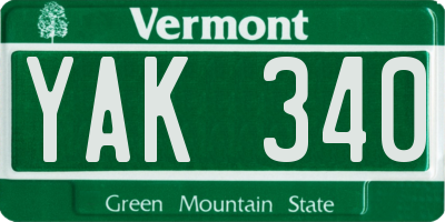 VT license plate YAK340
