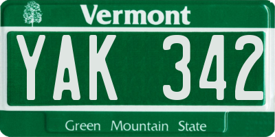 VT license plate YAK342