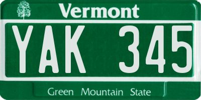 VT license plate YAK345