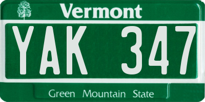 VT license plate YAK347
