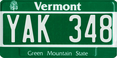 VT license plate YAK348