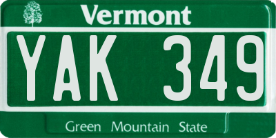 VT license plate YAK349