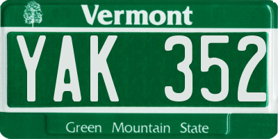 VT license plate YAK352