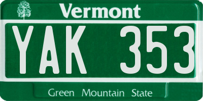 VT license plate YAK353