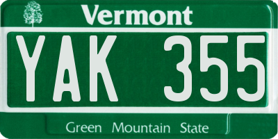 VT license plate YAK355