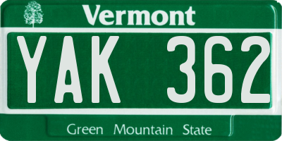VT license plate YAK362