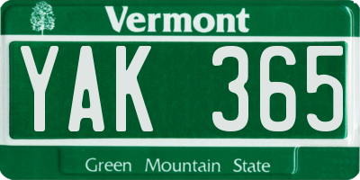 VT license plate YAK365