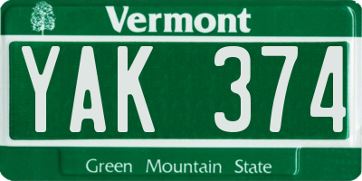 VT license plate YAK374