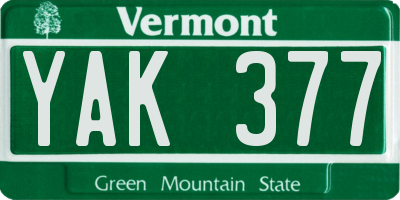 VT license plate YAK377