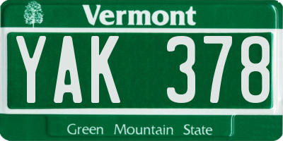 VT license plate YAK378