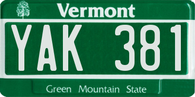 VT license plate YAK381