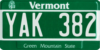 VT license plate YAK382