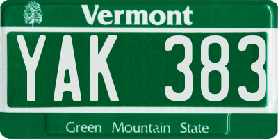VT license plate YAK383
