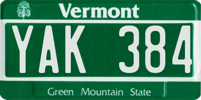 VT license plate YAK384