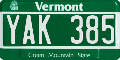 VT license plate YAK385