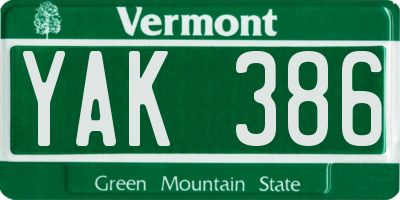 VT license plate YAK386