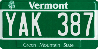 VT license plate YAK387
