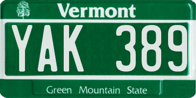 VT license plate YAK389