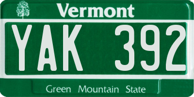 VT license plate YAK392