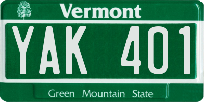 VT license plate YAK401