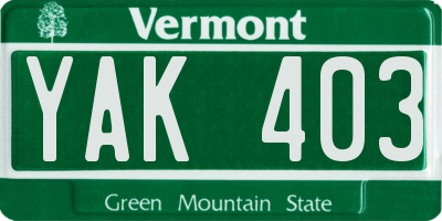 VT license plate YAK403