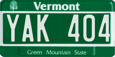 VT license plate YAK404