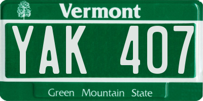 VT license plate YAK407