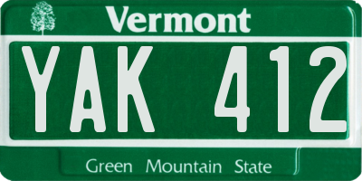 VT license plate YAK412