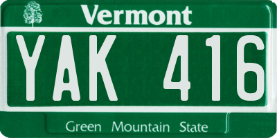 VT license plate YAK416