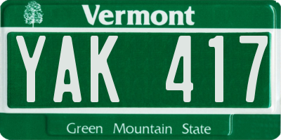 VT license plate YAK417