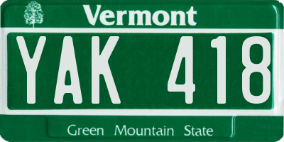 VT license plate YAK418